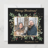 Modern Botanical Greenery Photo Holiday Card シーズンカード (正面)