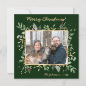 Modern Botanical Greenery Photo Holiday Card シーズンカード (正面)