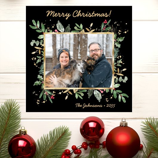 Modern Botanical Greenery Photo Holiday Card シーズンカード