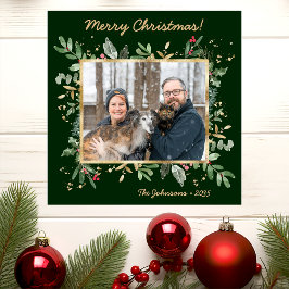 Modern Botanical Greenery Photo Holiday Card シーズンカード