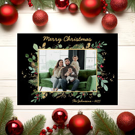 Modern Botanical Greenery Photo Holiday Card シーズンカード