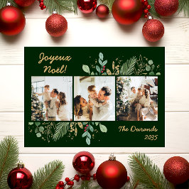 Modern Botanical Greenery Photo Joyeux Noel シーズンカード
