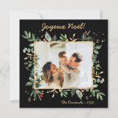 Modern Botanical Greenery Photo Joyeux Noel シーズンカード (正面)
