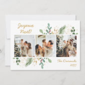 Modern Botanical Greenery Photo Joyeux Noel シーズンカード (正面)