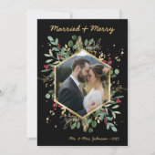 Modern Botanical Greenery Photo Married and Merry シーズンカード (正面)