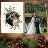 Modern Botanical Greenery Photo Married Christmas シーズンカード