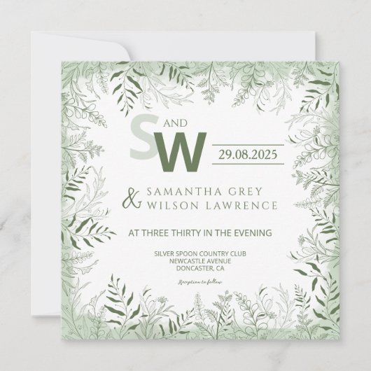 Modern Botanical Greenery Wedding Invitation 招待状 (正面)