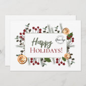 Modern Botanical Happy Holidays Business Logo xmas シーズンカード (正面/裏面)