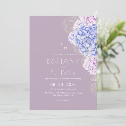 Modern Botanical Lilac & White Floral Wedding 招待状 (スタンド正面)