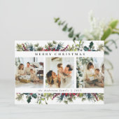 Modern Botanical Merry Christmas 3 Photo Collage シーズンカード (スタンド正面)