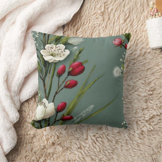 Modern Botanical Minimalist Subtle Floral Pattern  クッション (ブランケット)