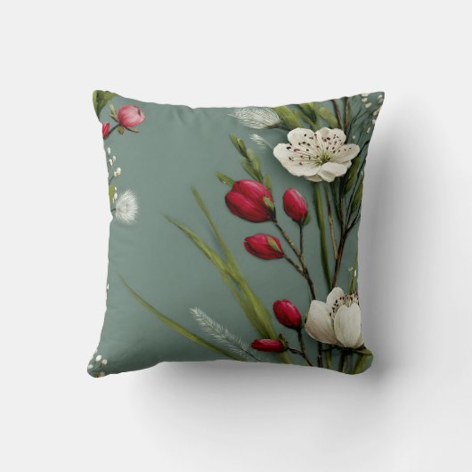 Modern Botanical Minimalist Subtle Floral Pattern  クッション (裏面)