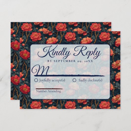 Modern Botanical Peonies Spring Wedding Rsvp (正面/裏面)