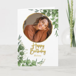 Modern Botanical Script Circle Photo Birthday カード