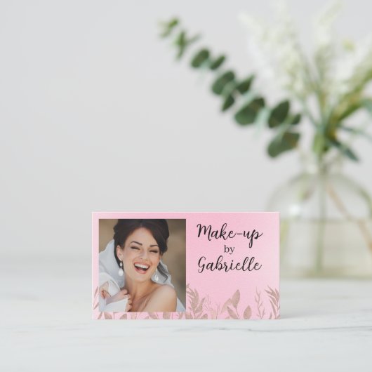 Modern Botanical Soft Pink Boho Photo QR Code  名刺 (スタンド正面)