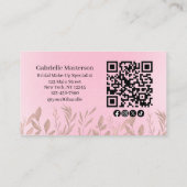 Modern Botanical Soft Pink Boho Photo QR Code 名刺 (裏面)