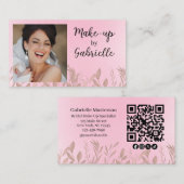 Modern Botanical Soft Pink Boho Photo QR Code 名刺 (正面/裏面)