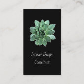 Modern Botanical Succulent QR code Black 名刺 (正面)
