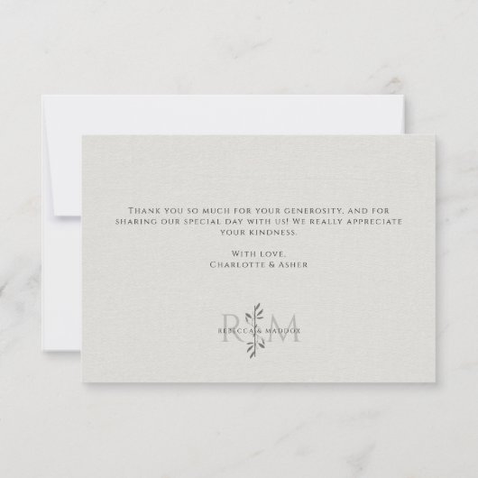 Modern Botanical Wedding Monogram  サンキューカード (裏面)
