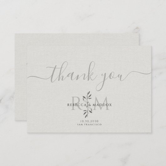 Modern Botanical Wedding Monogram  サンキューカード (正面/裏面)