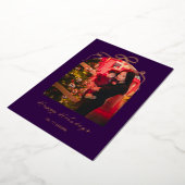 Modern Bow Arch Purple Christmas Photo Rose Gold 箔シーズンカード (回転した状態)