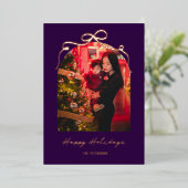 Modern Bow Arch Purple Christmas Photo Rose Gold 箔シーズンカード (立ち正面)