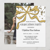 Modern Bow Gold Graduation 招待状 (正面/裏面)