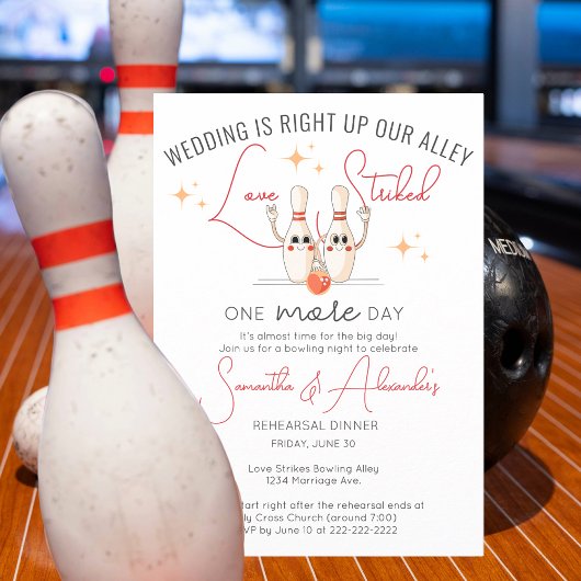 Modern Bowling Alley Engagement Rehearsal Dinner 招待状