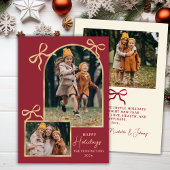 Modern Bows Happy Holidays Arch 3 Photo Red シーズンカード