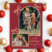 Modern Bows Happy Holidays Arch 3 Photo Red シーズンカード