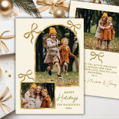 Modern Bows Happy Holidays Gold Arch 3 Photo  シーズンカード