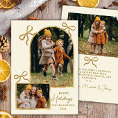 Modern Bows Happy Holidays Gold Arch 3 Photo  シーズンカード