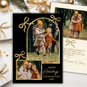 Modern Bows Happy Holidays Gold Arch 3 Photo Black シーズンカード