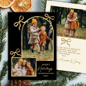 Modern Bows Happy Holidays Gold Arch 3 Photo Black シーズンカード
