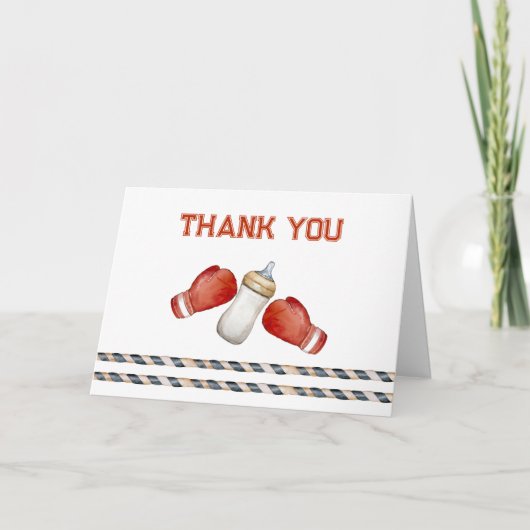 Modern Boxing Little Champion Baby Shower  サンキューカード (正面)