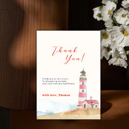 Modern Boy Nautical Lighthouse Baby Shower サンキューカード
