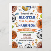 Modern Boys Sports Balls All Star Kids Birthday 招待状 (正面/裏面)