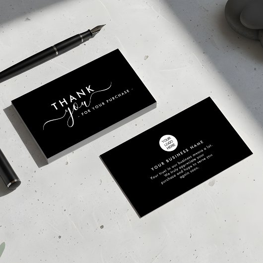 Modern Branded Sleek Black Thank You Business Card 名刺