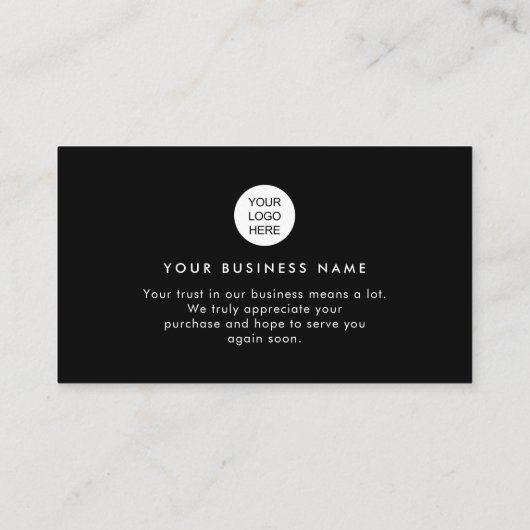 Modern Branded Sleek Black Thank You Business Card 名刺 (裏面)