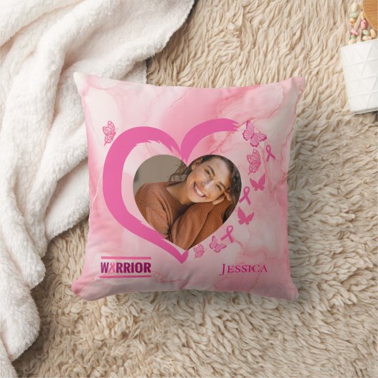 Modern Breast Cancer Custom Heart Photo Name  クッション (ブランケット)