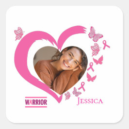 Modern Breast Cancer Custom Heart Photo Name  スクエアシール