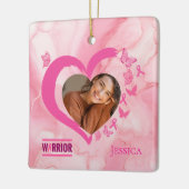 Modern Breast Cancer Custom Heart Photo Name  セラミックオーナメント (左)
