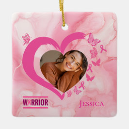 Modern Breast Cancer Custom Heart Photo Name  セラミックオーナメント