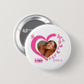 Modern Breast Cancer Custom Heart Photo Name  缶バッジ (正面&裏面)