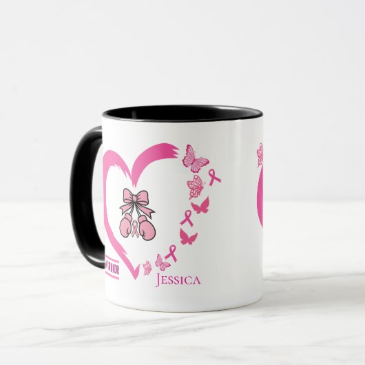 Modern Breast Cancer Warrior Customizable Name  マグカップ (正面左)