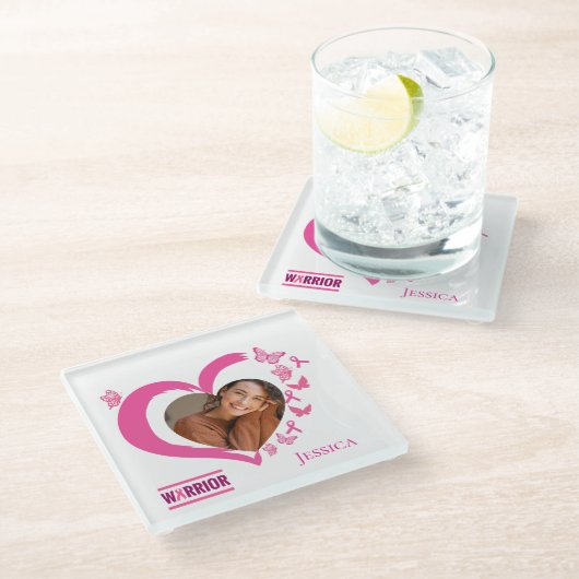 Modern Breast Cancer Warrior Photo Name  ガラスコースター (アングル)