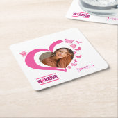 Modern Breast Cancer Warrior Photo Name  スクエアペーパーコースター (アングル)