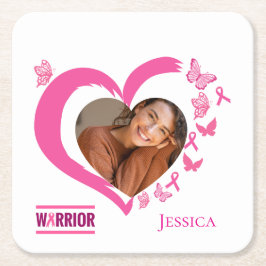 Modern Breast Cancer Warrior Photo Name  スクエアペーパーコースター