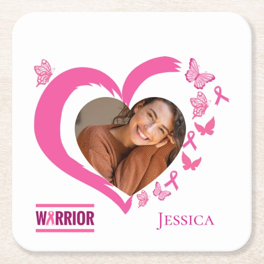 Modern Breast Cancer Warrior Photo Name  スクエアペーパーコースター (正面)