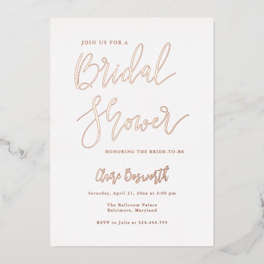 Modern Bridal Shower Script Elegant 箔招待状 (正面)